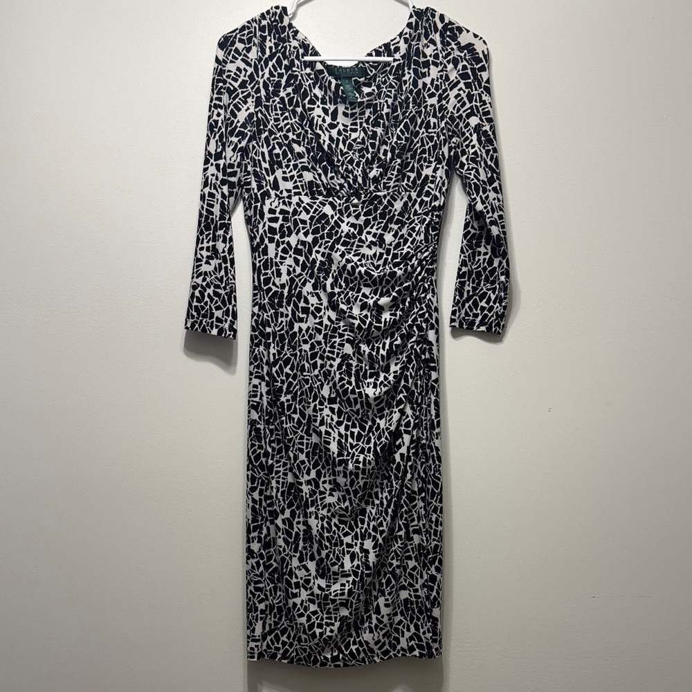 Ralph Lauren Elegant Black and White Patterned Dress